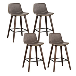4x Bar Stools Vintage Leather Wooden