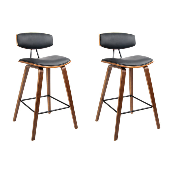  2X Bar Stools Leather Padded W/Backrest