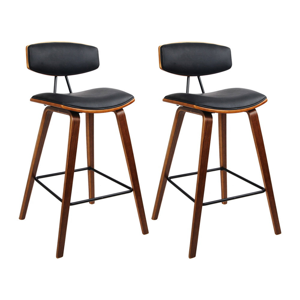 2X Bar Stools Leather Padded W/Backrest