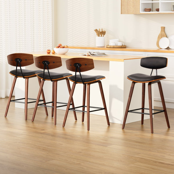  4X Bar Stools Leather Padded W/Backrest
