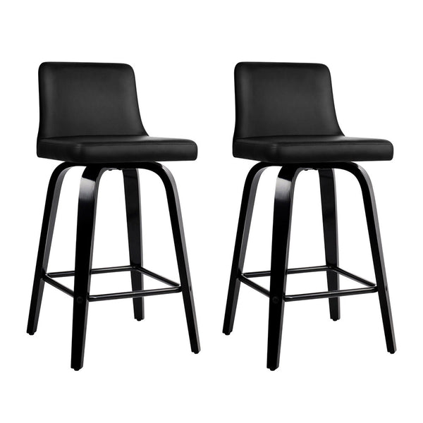  Bar Stools Kitchen Leather Barstools Swivel Wooden Chairs X2