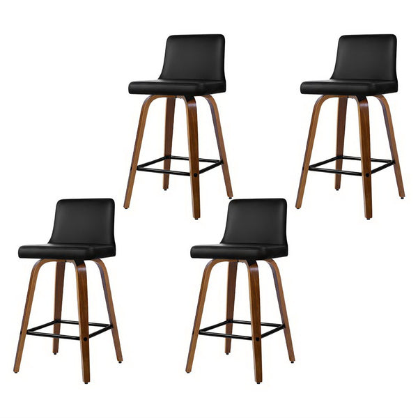  4X Bar Stools Swivel Leather Padded Wooden