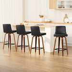 4X Bar Stools Swivel Leather Padded Wooden