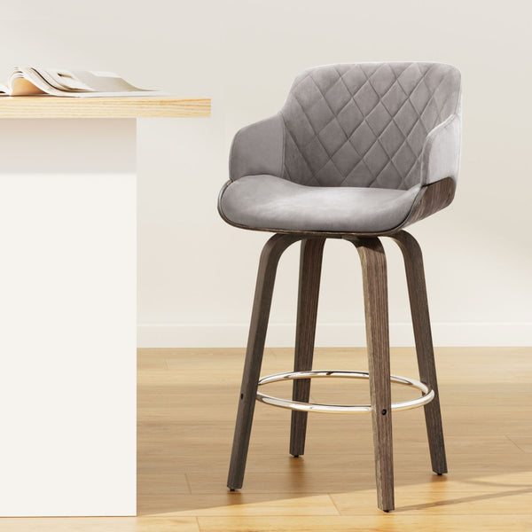  Bar Stools Swivel Velvet Padded Wooden