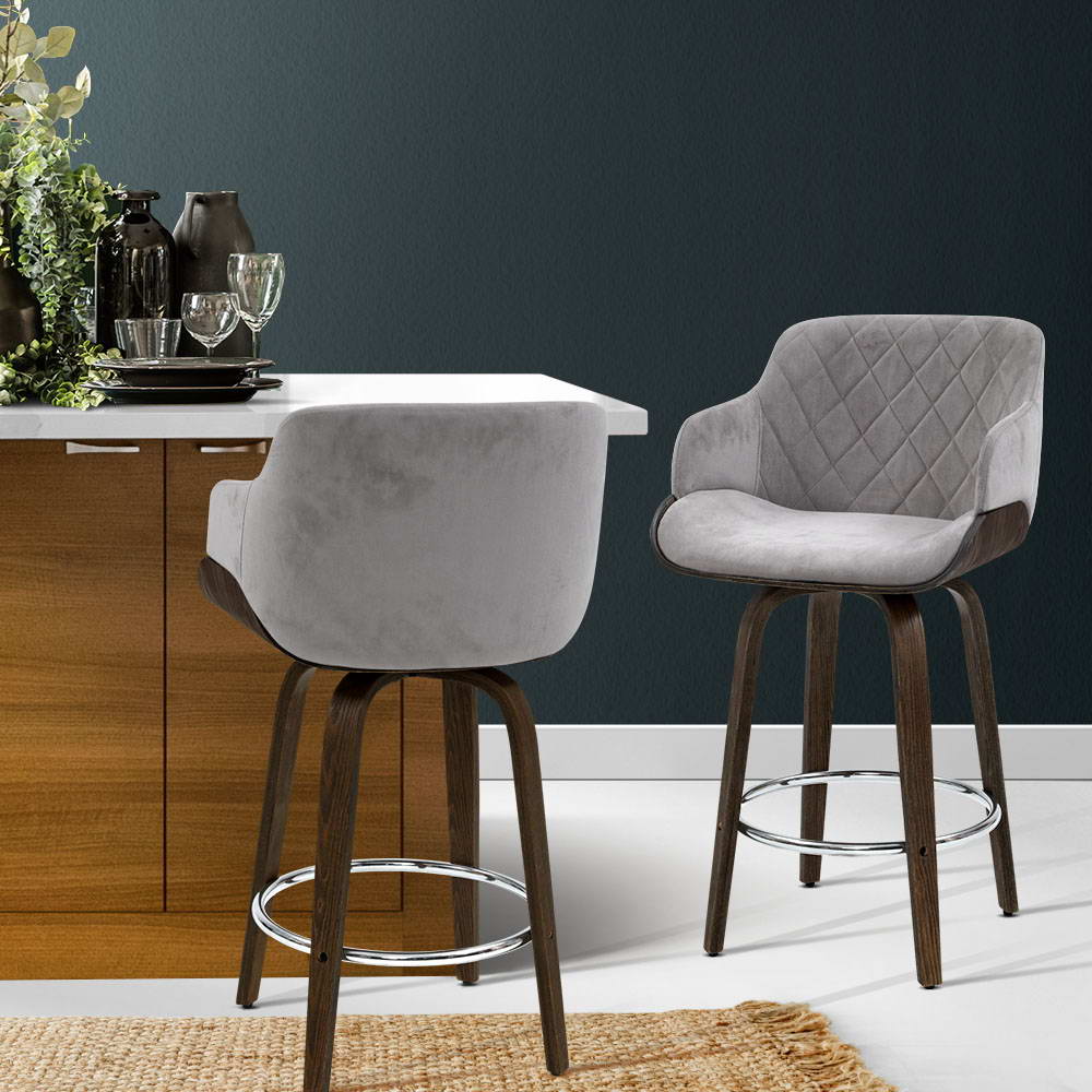 Bar Stools Swivel Velvet Padded Wooden