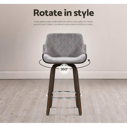 2X Bar Stools Swivel Velvet Padded Wooden