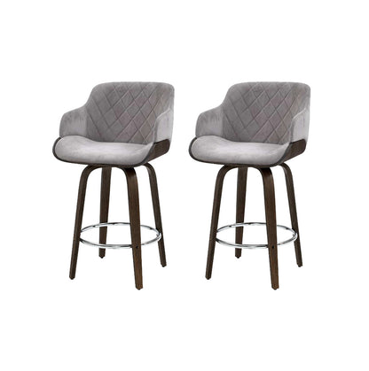 2X Bar Stools Swivel Velvet Padded Wooden