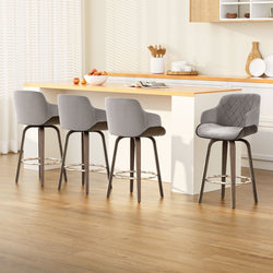 4X Bar Stools Swivel Velvet Padded Wooden