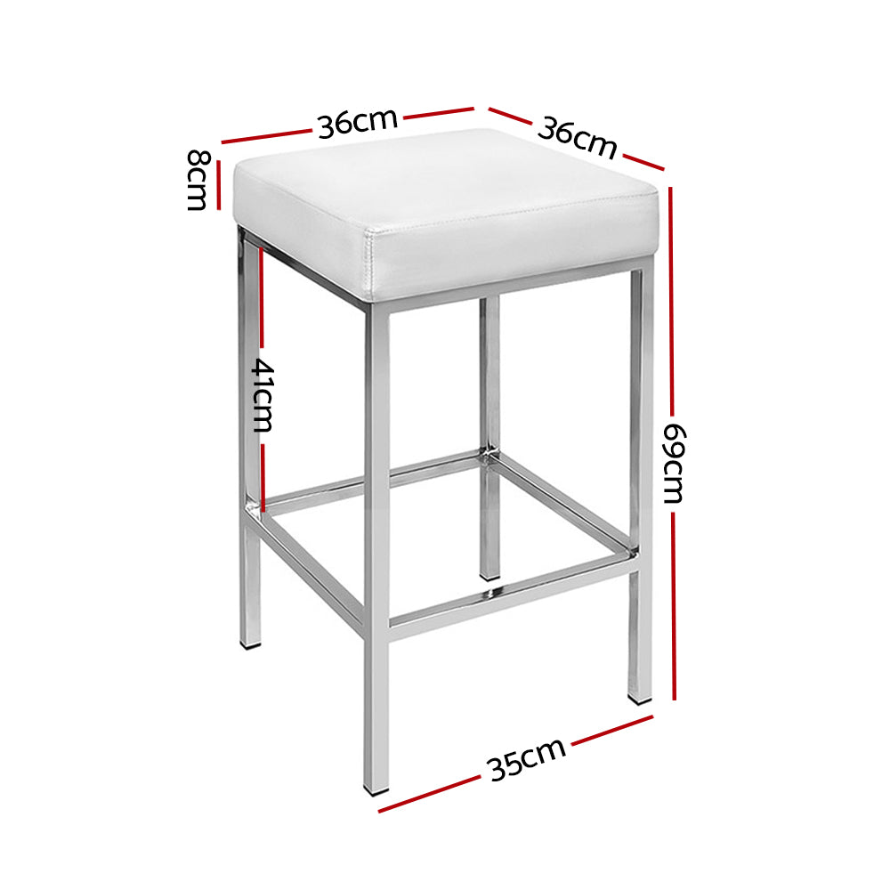 2X Bar Stools Leather Padded Metal White