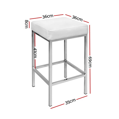 2X Bar Stools Leather Padded Metal White