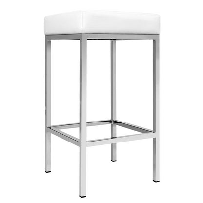 2X Bar Stools Leather Padded Metal White