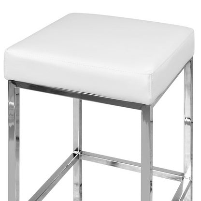2X Bar Stools Leather Padded Metal White