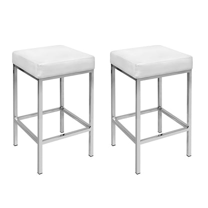 2X Bar Stools Leather Padded Metal White