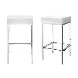 4x Bar Stools Leather Padded Metal White Stylish