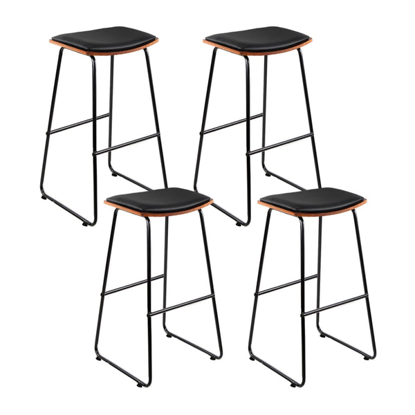  4x Bar Stools Leather Padded Metal