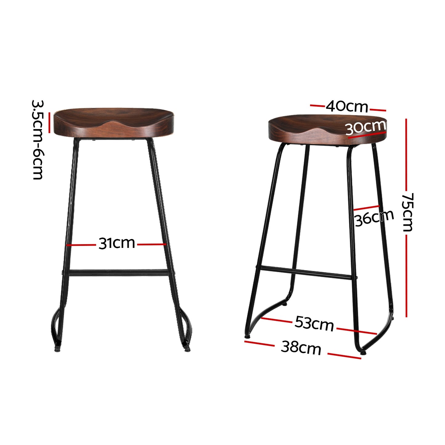 2X Bar Stools Tractor Seat 75Cm Black