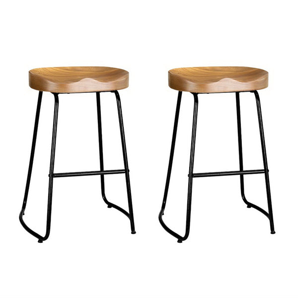  2X Bar Stools Tractor Seat 65Cm Wooden