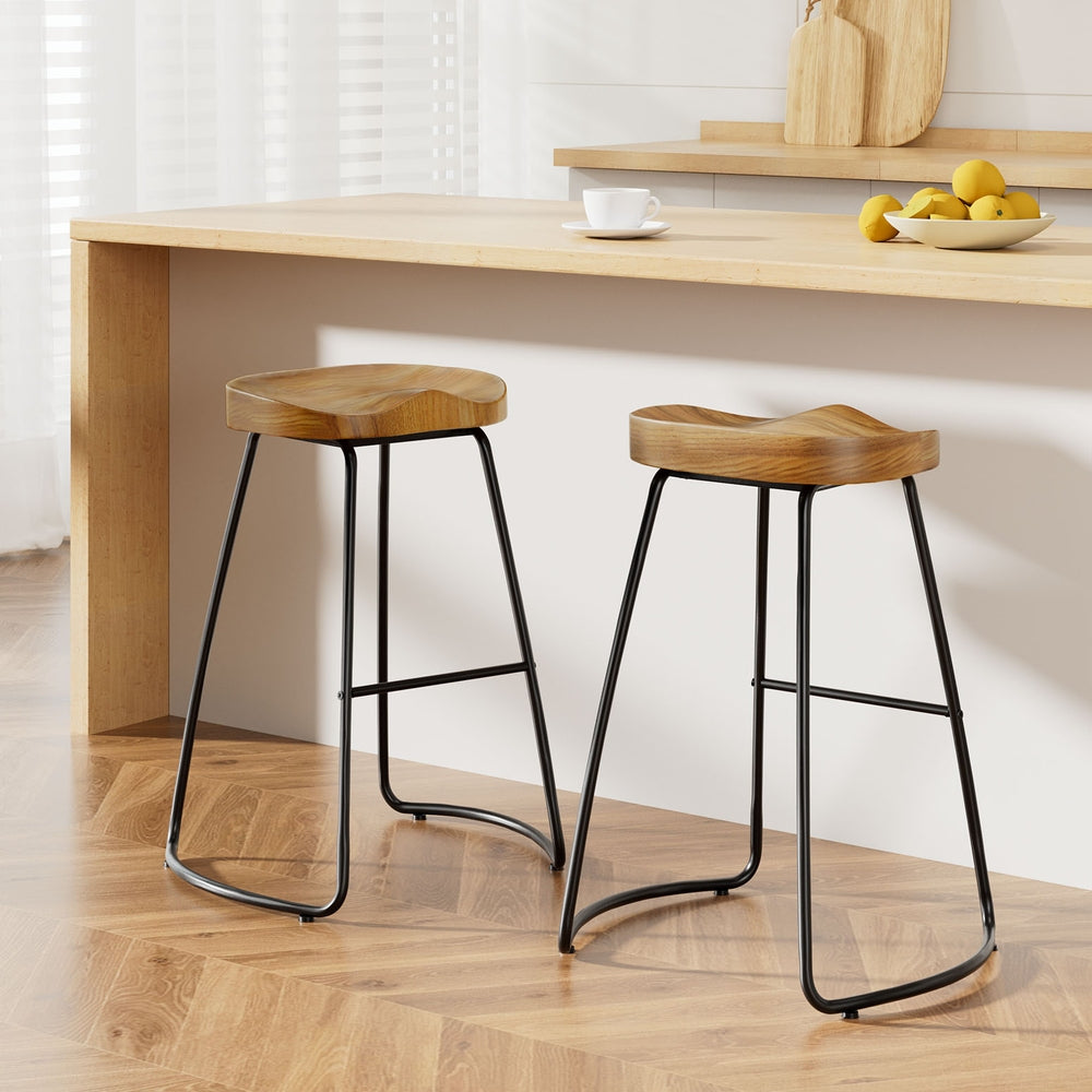 2X Bar Stools Tractor Seat 65Cm Wooden