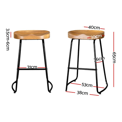 2X Bar Stools Tractor Seat 65Cm Wooden