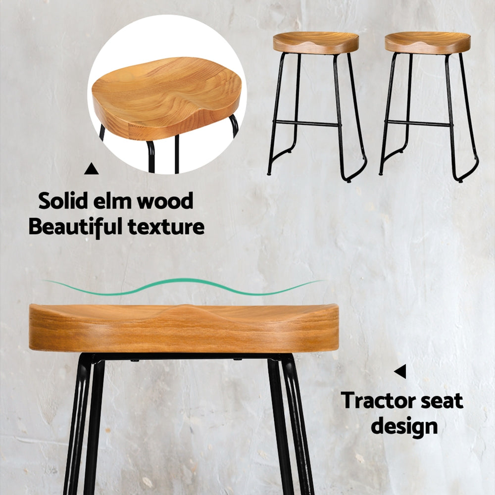 2X Bar Stools Tractor Seat 65Cm Wooden