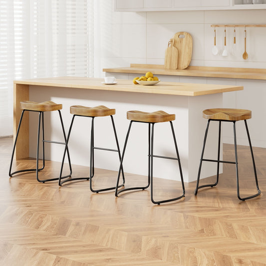 4X Bar Stools Tractor Seat 65Cm Wooden