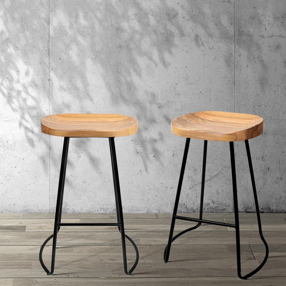 4X Bar Stools Tractor Seat 65Cm Wooden