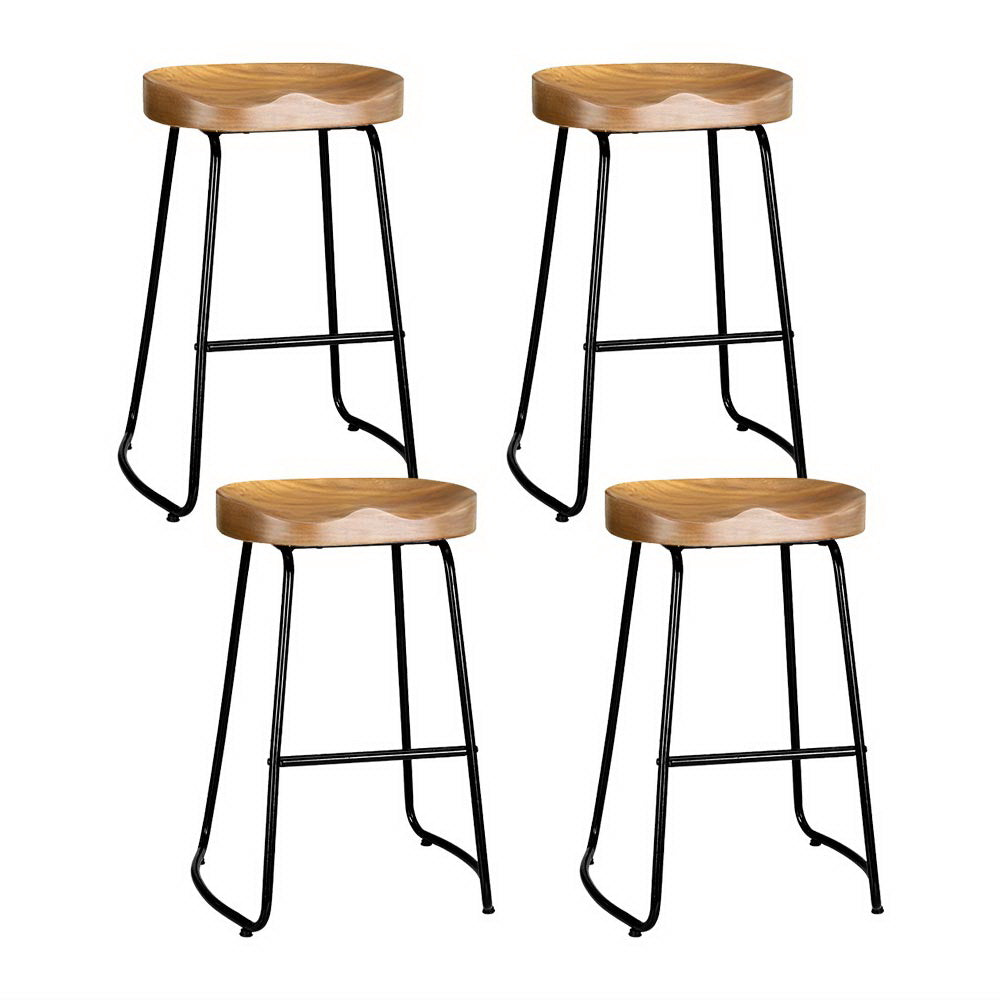 4X Bar Stools Tractor Seat 65Cm Wooden