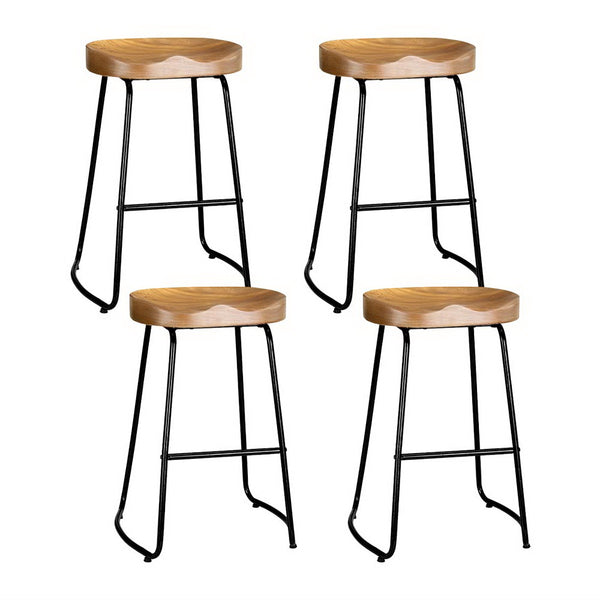  4X Bar Stools Tractor Seat 65Cm Wooden