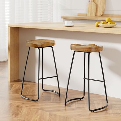 2X Bar Stools Tractor Seat 75Cm Wooden