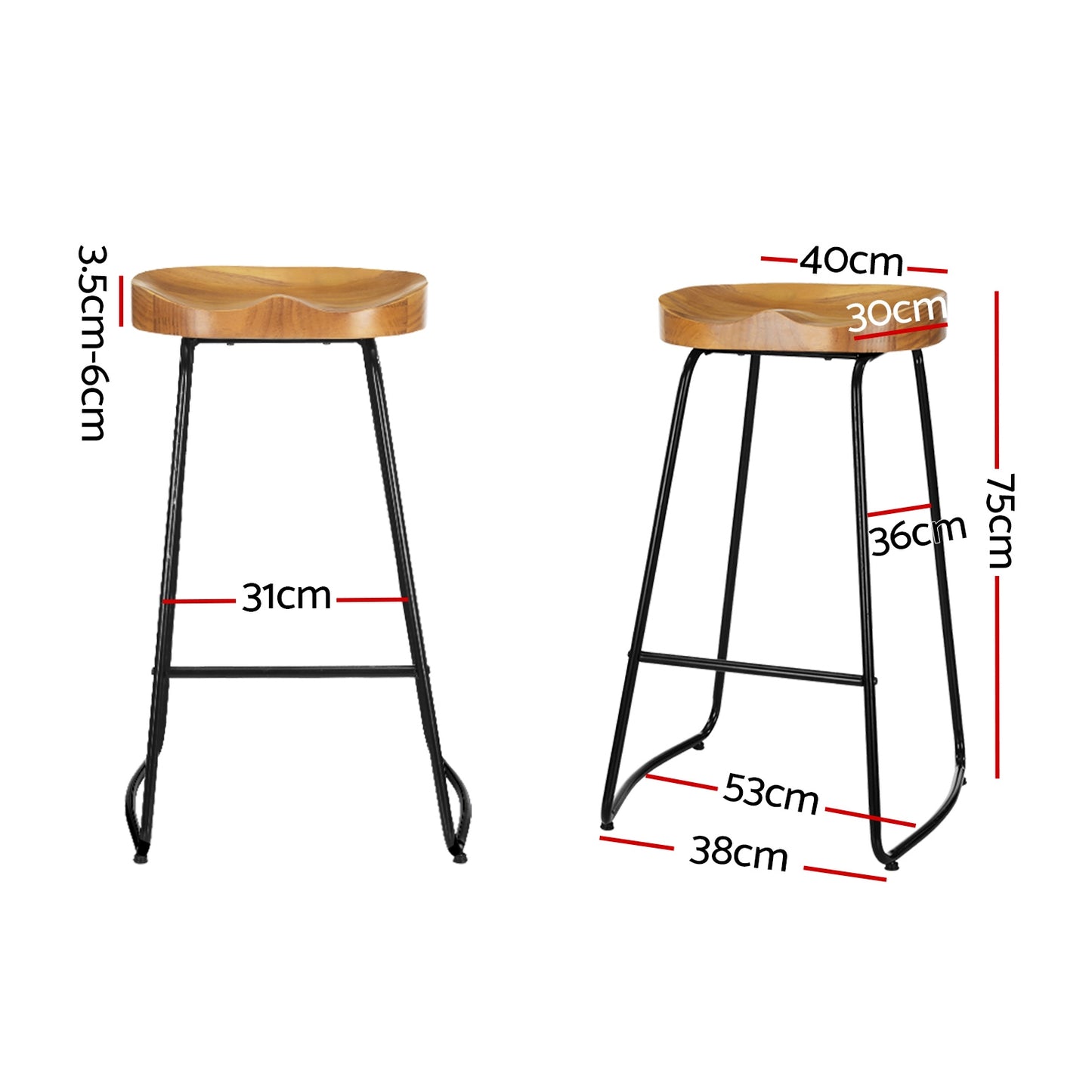 2X Bar Stools Tractor Seat 75Cm Wooden