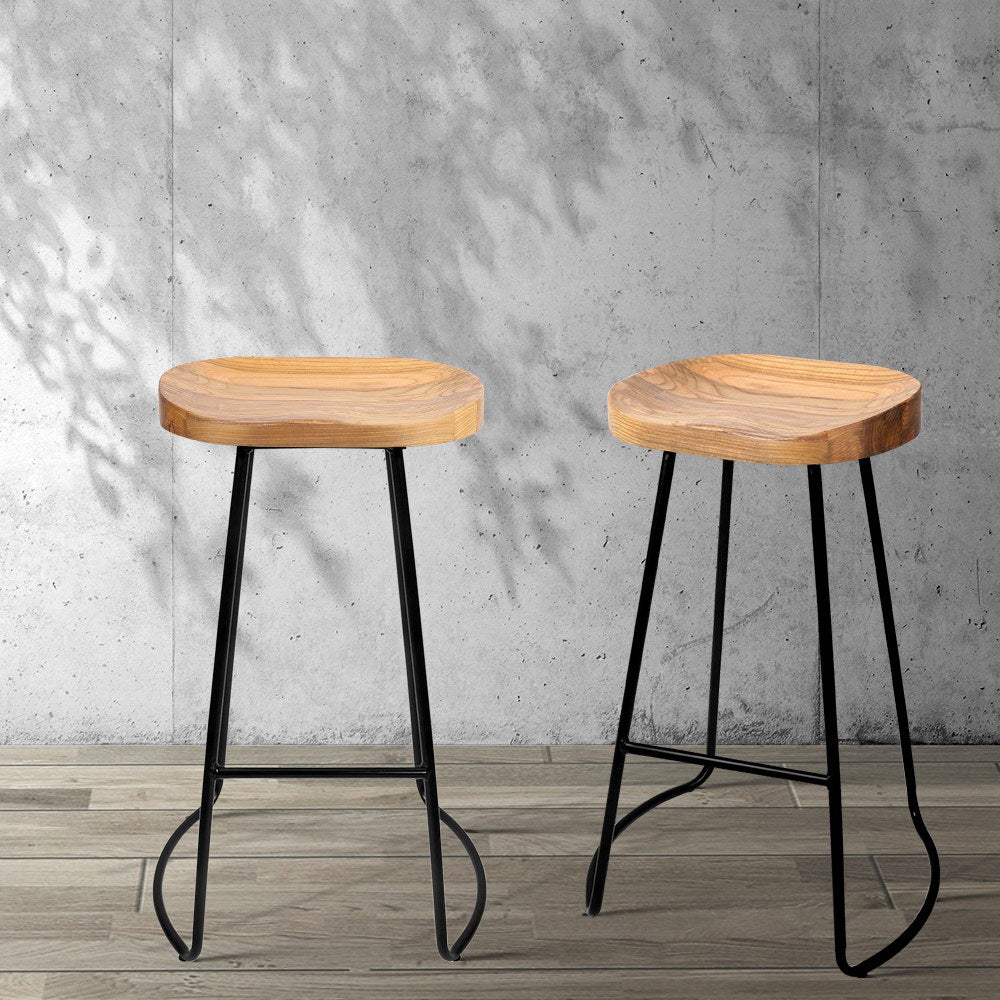 2X Bar Stools Tractor Seat 75Cm Wooden