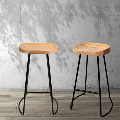 2X Bar Stools Tractor Seat 75Cm Wooden