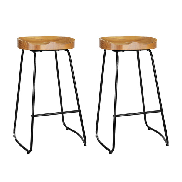  2X Bar Stools Tractor Seat 75Cm Wooden