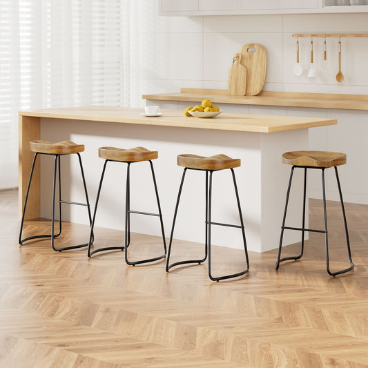 4X Bar Stools Tractor Seat 75Cm Wooden