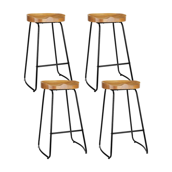  4X Bar Stools Tractor Seat 75Cm Wooden