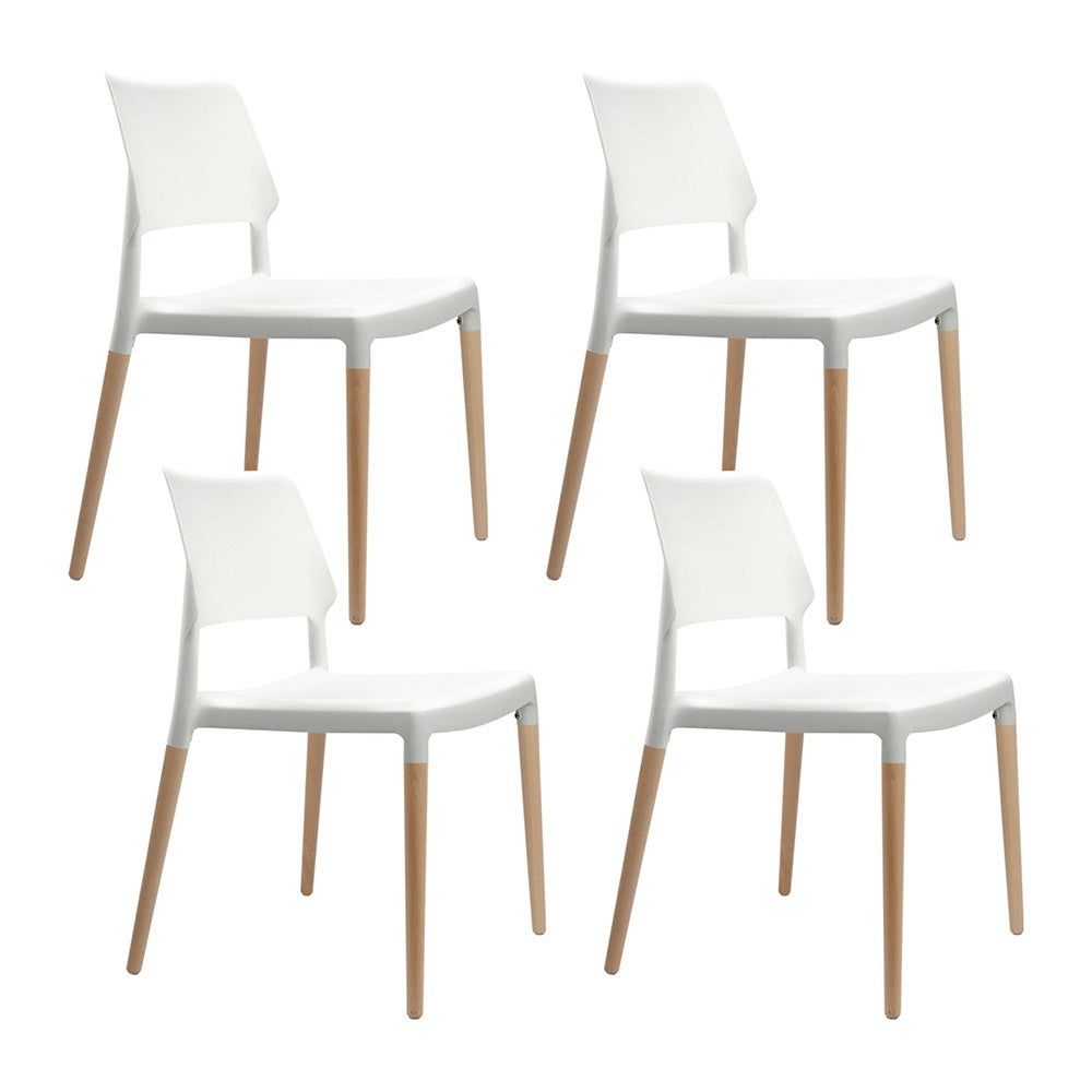 Dining Chairs Set Of 4 Plastic Wooden Stackable White