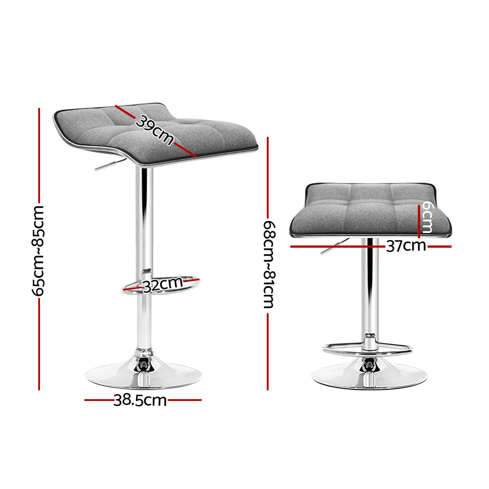 2X Bar Stools Linen Padded Gas Lift