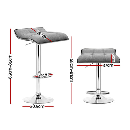 2X Bar Stools Linen Padded Gas Lift
