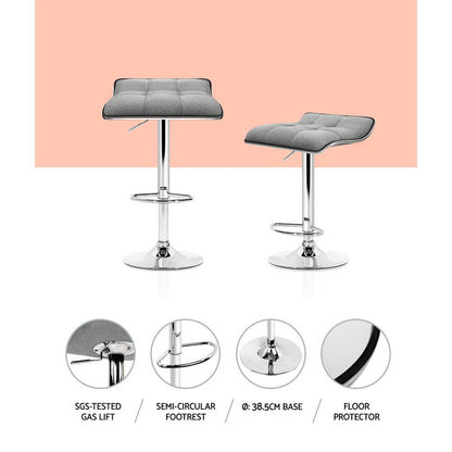 2X Bar Stools Linen Padded Gas Lift