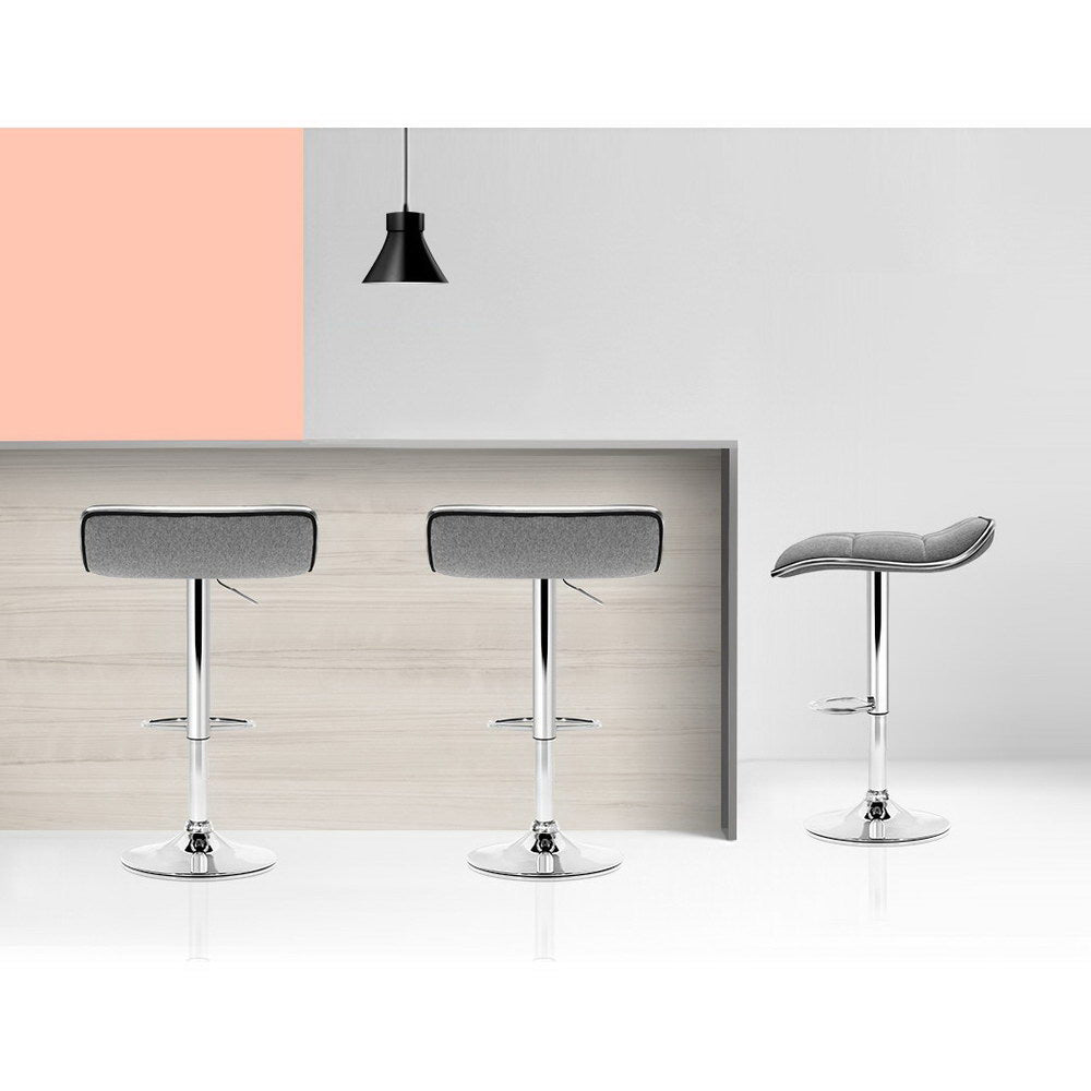 2X Bar Stools Linen Padded Gas Lift