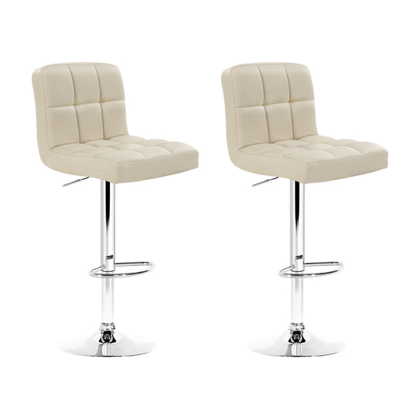  2X Bar Stools Leather Gas Lift Beige