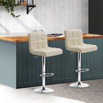 2X Bar Stools Leather Gas Lift Beige