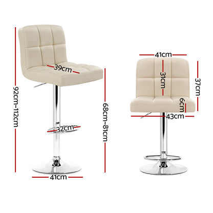 2X Bar Stools Leather Gas Lift Beige