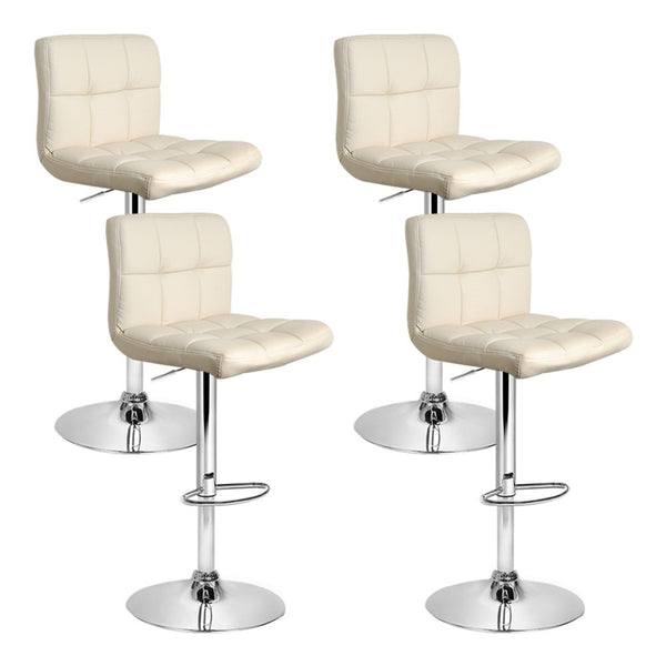  4X Bar Stools Leather Gas Lift Beige