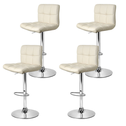 4X Bar Stools Leather Gas Lift Beige