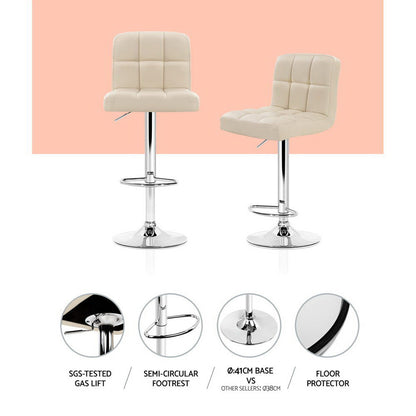 4X Bar Stools Leather Gas Lift Beige