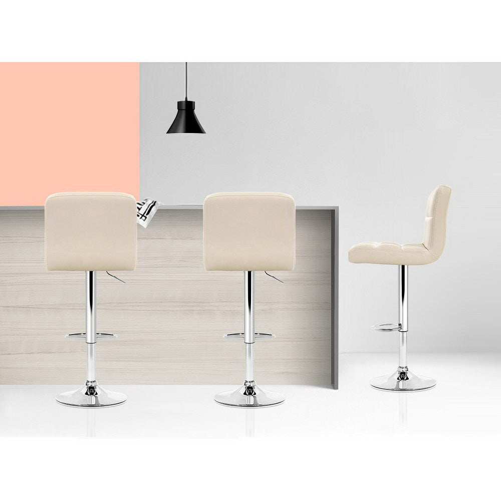 4X Bar Stools Leather Gas Lift Beige