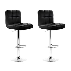 2X Bar Stools Leather Gas Lift Black