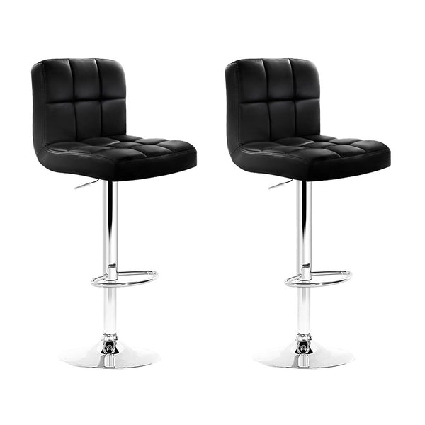  2X Bar Stools Leather Gas Lift Black