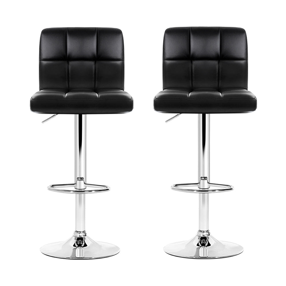 2X Bar Stools Leather Gas Lift Black